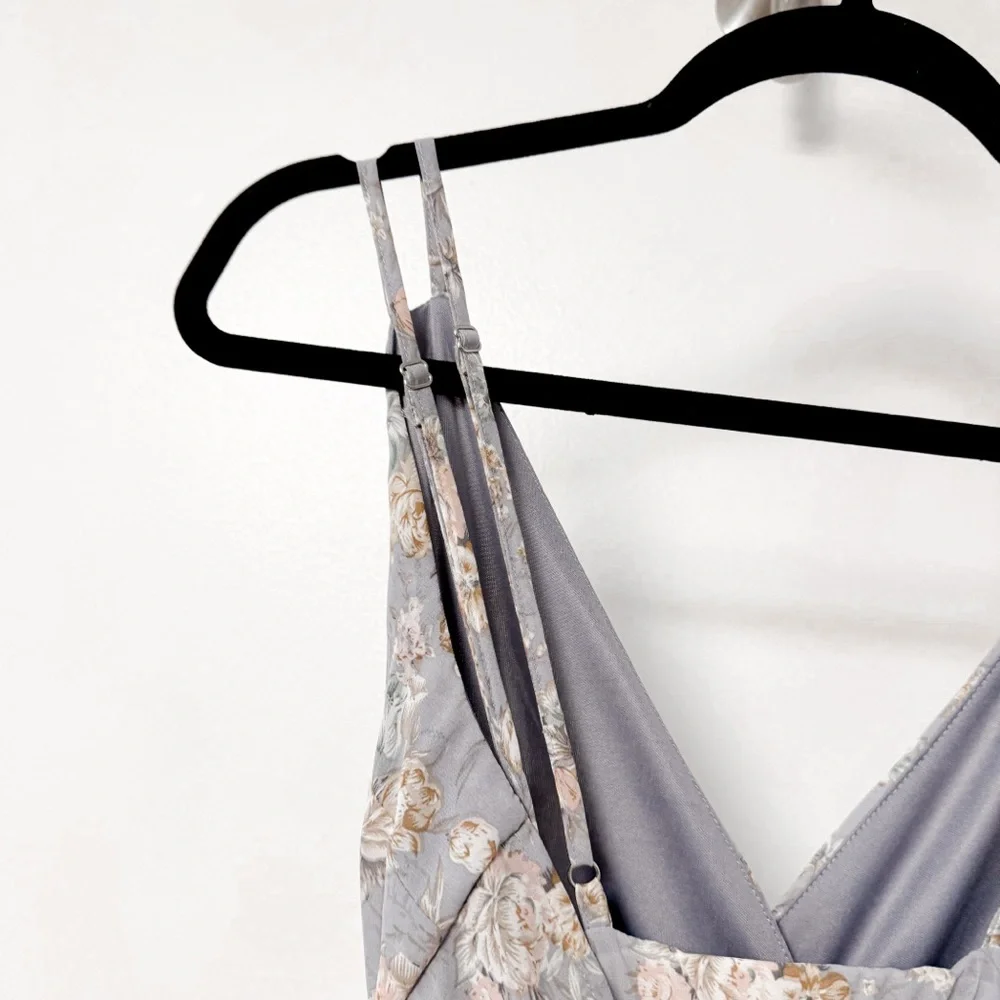 No Frills Floral Tie Back Sheer Skirt Winter Chic Midi dress Light‎ Purple Small - Picture 4 of 9